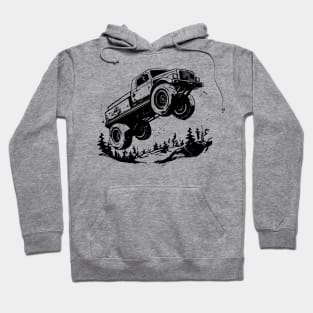 Black and White Classic Monster Truck Tee - Vintage Automotive Art Hoodie